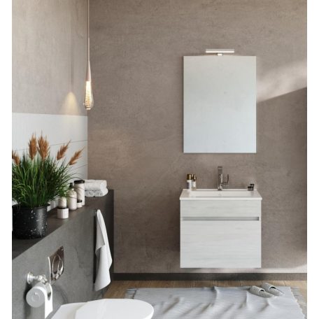 Bogota 60cm-es 1 fiókos fürdőszobaszekrény fehér tölgy + mosdó