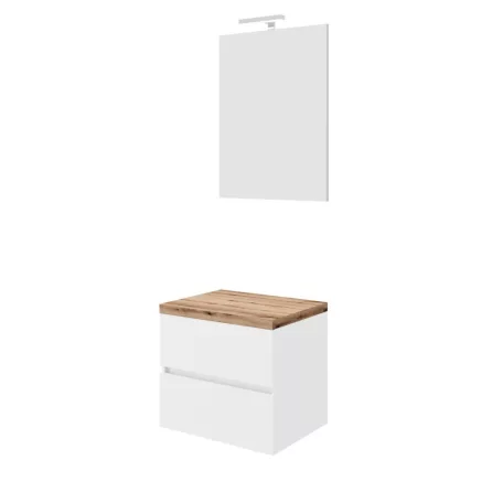 Easy 60cm-es két fiókos fürdőszobaszekrény fényes fehér & természetes tölgy