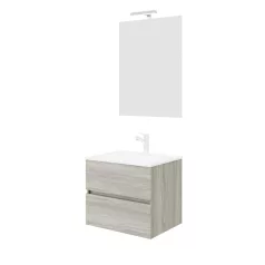   Easy 60cm-es két fiókos fürdőszobaszekrény szürke tölgy + mosdó