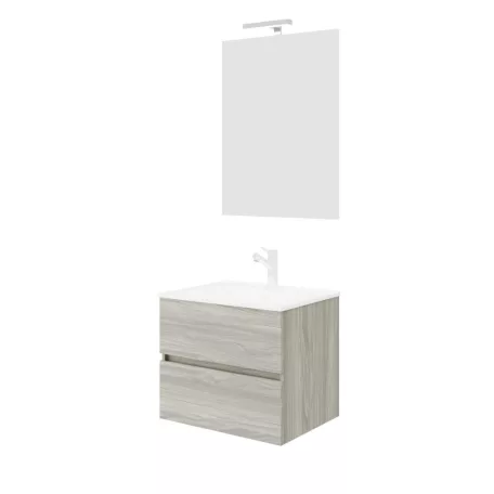 Easy 60cm-es két fiókos fürdőszobaszekrény szürke tölgy + mosdó