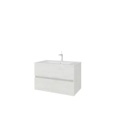 Easy 80cm-es két fiókos fürdőszobaszekrény fehér tölgy  + mosdó