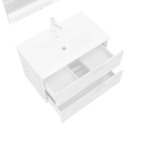 Easy 80cm-es két fiókos fürdőszobaszekrény fehér tölgy  + mosdó