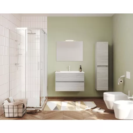 Easy 80cm-es két fiókos fürdőszobaszekrény szürke tölgy + mosdó