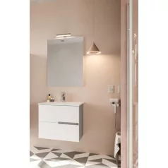   Eva 60cm-es 2 fiókos fürdőszobaszekrény fényes fehér & szürke tölgy+ mosdó