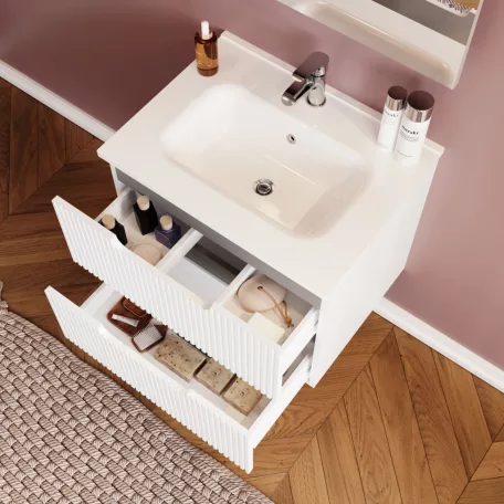 Ibiza 60 cm-es 2 fiókos fürdőszobaszekrény mart előlapokkal + mosdó