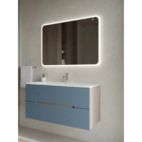 Iris 100cm-es 2 fiókos fürdőszobaszekrény amerikai dó/kék + mosdó