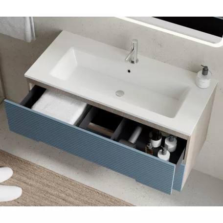 Iris 100cm-es 2 fiókos fürdőszobaszekrény amerikai dó/kék + mosdó