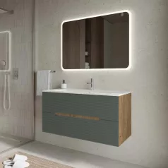   Iris 100cm-es 2 fiókos fürdőszobaszekrény zöld/természetesen tölgy + mosdó