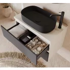 Iris 100cm-es 2 fiókos fürdőszobaszekrény zöld/természetesen tölgy + mosdó