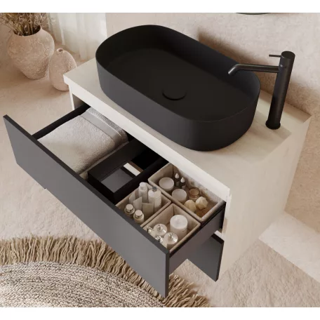 Iris 100cm-es 2 fiókos fürdőszobaszekrény zöld/természetesen tölgy + mosdó