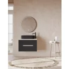 Iris 80cm-es 2 fiókos fürdőszobaszekrény jégtölgy/matt fekete + mosdó