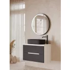 Iris 80cm-es 2 fiókos fürdőszobaszekrény jégtölgy/matt fekete + mosdó