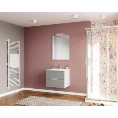   Iris 60cm-es 2 fiókos fürdőszobaszekrény világos szürke & fehér tölgy + mosdó