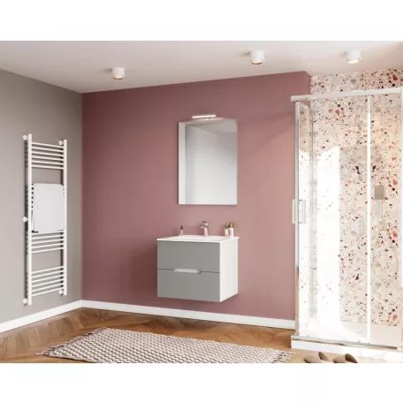 Iris 60cm-es 2 fiókos fürdőszobaszekrény világos szürke & fehér tölgy + mosdó