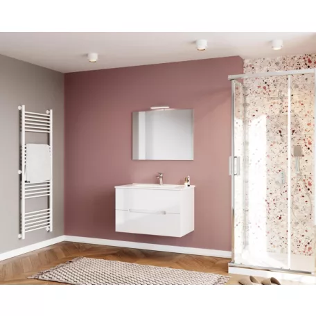 Iris 80cm-es 2 fiókos fürdőszobaszekrény fényes fehér + mosdó