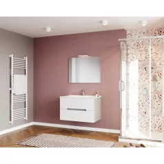   Iris 80cm-es 2 fiókos fürdőszobaszekrény matt fehér & szürke tölgy + mosdó