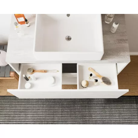 Lisbona 100cm-es 2 fiókos fürdőszobaszekrény fehér tölgy & beton