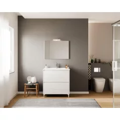   Lisbona 80cm-es 2 fiókos fürdőszobaszekrény fehér tölgy + mosdó