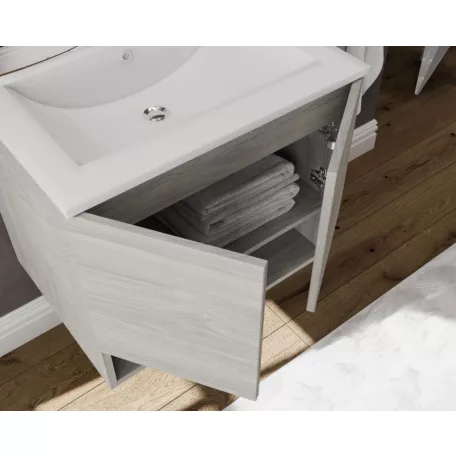 Oslo 60cm-es két ajtós fürdőszobaszekrény szürke tölgy + mosdó