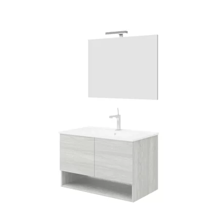 Oslo 80cm-es két ajtós fürdőszobaszekrény szürke tölgy + mosdó