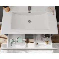   Oslo 80cm-es fiókos fürdőszobaszekrény fehér tölgy + mosdó