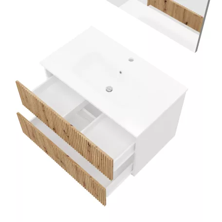 Santorini 60 cm-es 2 fiókos fürdőszobaszekrény mart előlapokkal + mosdó