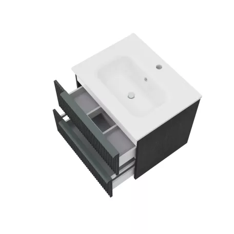 Sidney 60 cm-es 2 fiókos fürdőszobaszekrény mart előlapokkal + mosdó