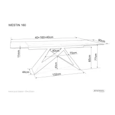  Westin III Statuario Venato asztal, 160X90, fekete, fehér márvány