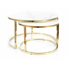 Muse dohányzóasztal szett, aranysárga, fehér