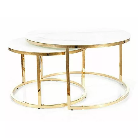 Muse dohányzóasztal szett, aranysárga, fehér