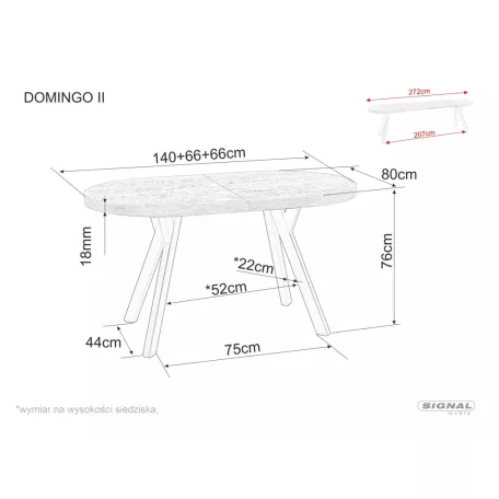 Domingo II asztal, 140X80, fekete, tölgy