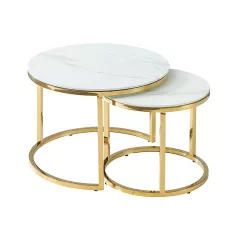 Muse II dohányzóasztal szett, aranysárga, fehér