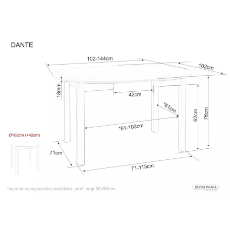 Dante asztal, 102X102, fekete, kézműves tölgy