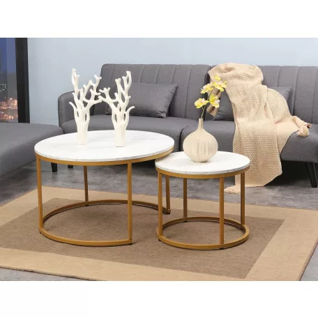 Dion dohányzóasztal szett, aranysárga, fehér