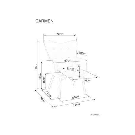 Carmen bársony fotel, fekete, fahéj