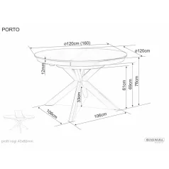 Porto kerámia asztal, fekete, szürke