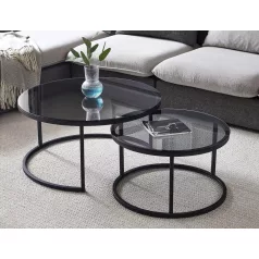 Ferrante E dohányzóasztal szett, 80X80, fekete, üveg