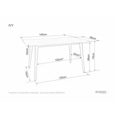 Ivy asztal, 140X80, fekete, szürke
