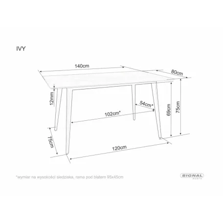Ivy asztal, 140X80, fekete, szürke
