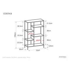 Costa B könyvespolc, 70X30, fekete, tölgy