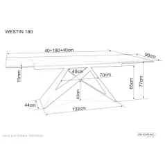   Westin III Statuario Venato asztal, 180X90, matt fekete, fehér márvány