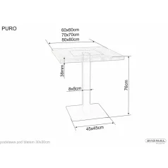 Puro laminált asztal, 80X80, fekete, tölgy