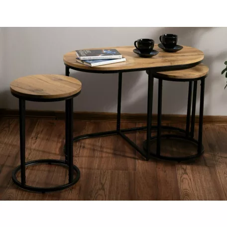 Twix dohányzóasztal szett, 75X40, matt fekete, kézműves tölgy