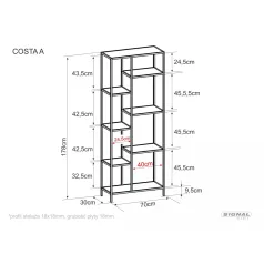 Costa A könyvespolc, 70X30, fekete, fekete