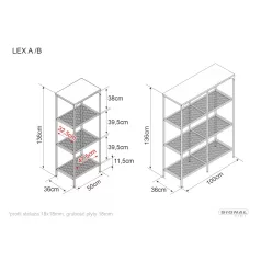 Lex A könyvespolc, 100X36, fekete, fekete / tölgy