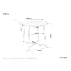 Luna asztal, 90X90, fekete, rusztikus barna