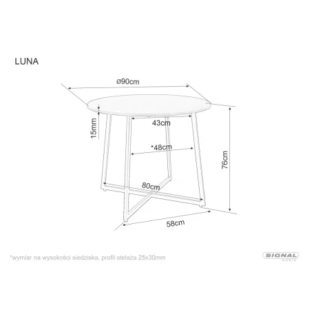 Luna asztal, 90X90, fekete, rusztikus barna