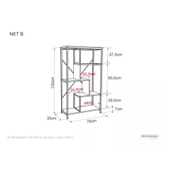 Net B polc, 75X35, fekete, sötét dió