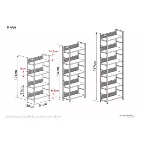 Raw R5 polc, 60X28, fekete, fekete