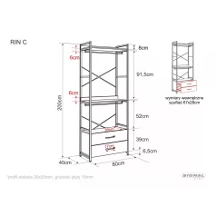 Rin C könyvespolc, 80X40, fekete, fekete
